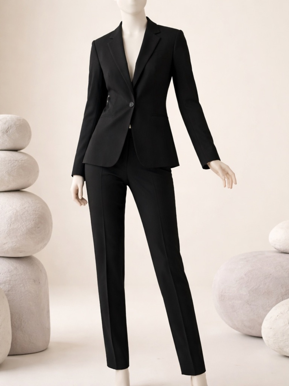 Classic Black Blazer & Pants Suit Set – Tailored One Button Jacket Office Workwe